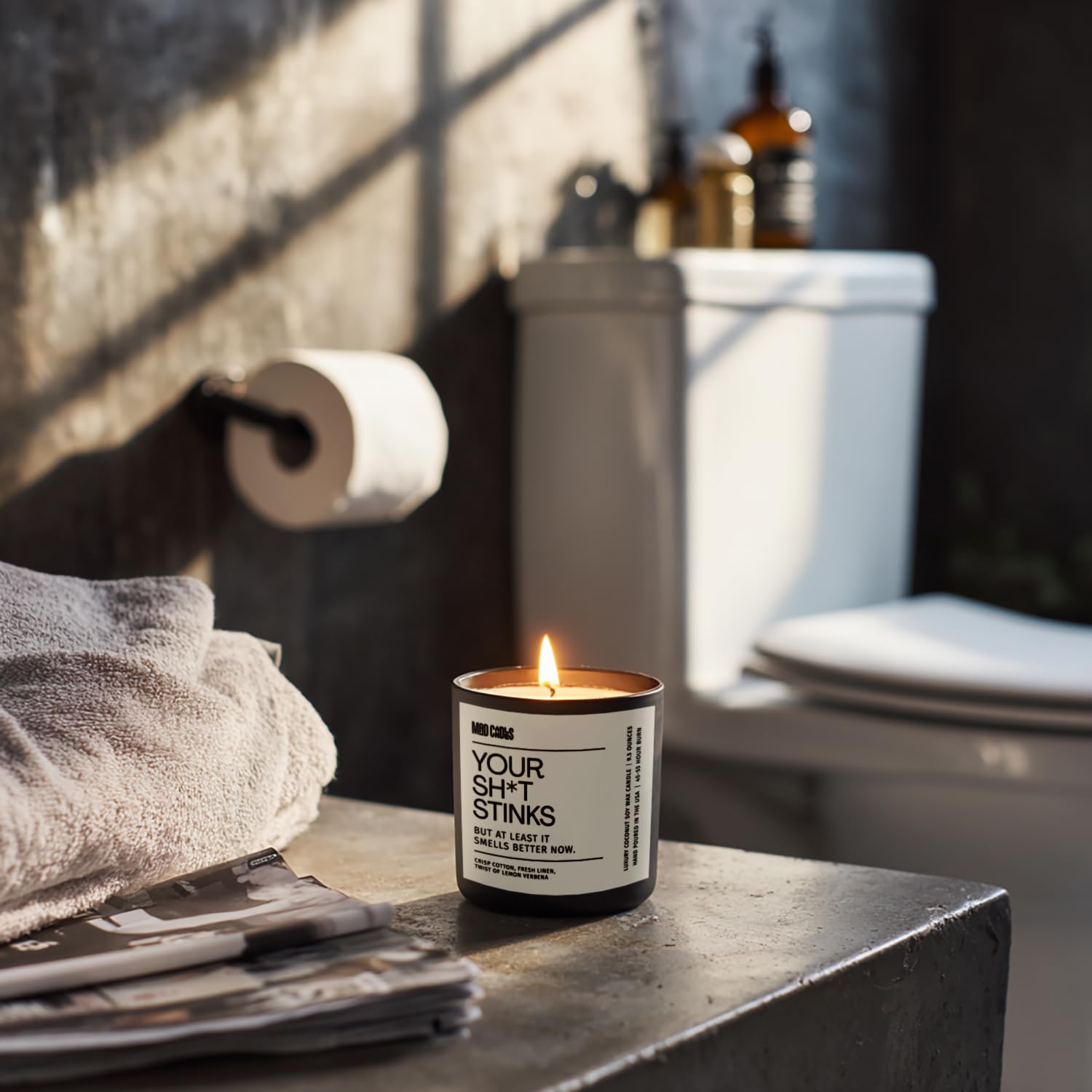 – Your Sh*T Stinks | Luxury Scented Candle For Bathroom & Bedroom Decor | 9.5Oz Coconut Soy Wax | Non Toxic | Long Burn Time | Hand Poured Candle Jar For Home Fragrance