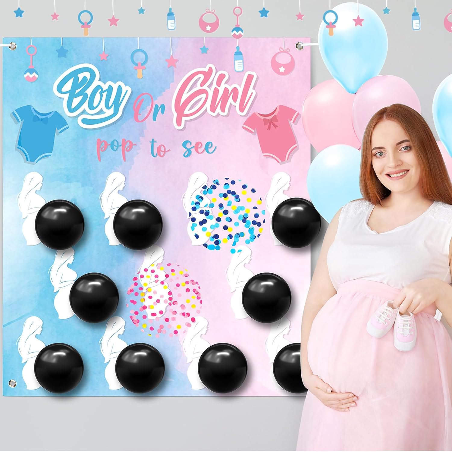 37 Pcs Baby Gender Reveal Balloons Board Game 59 X 51 Inch Boy Or Girl Gender Reveal Party Supplies Pink And Blue Confetti He Or She Game Balloons For Baby Shower Party Decor