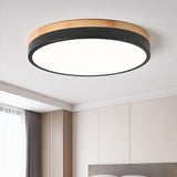 11.81 Inch Wood Black LED Ceiling Light Low Profile Flush Mount Fixture