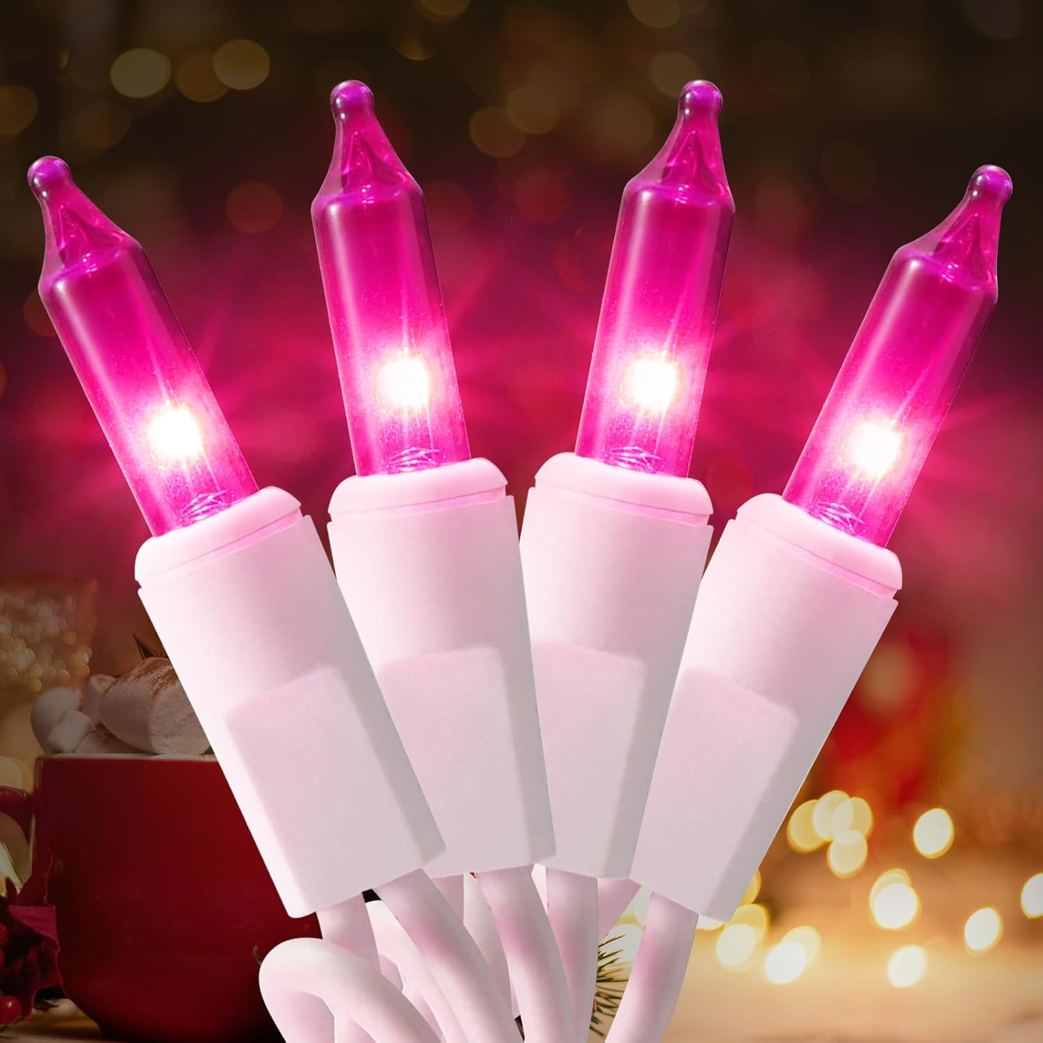100 Count Mini Pink Lights String, 21Ft Christmas Tree Lights Plug In,Christmas Pink String Lights For Room, Valentine'S
