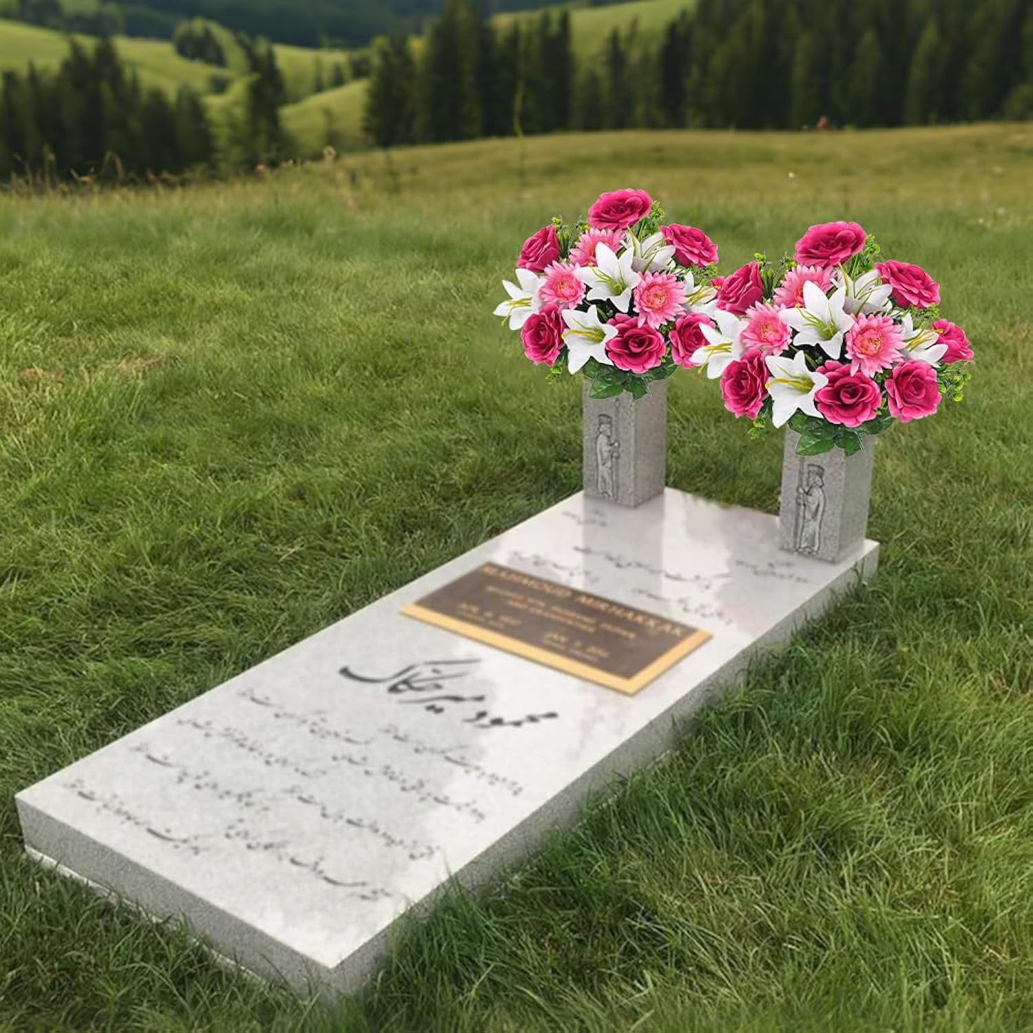 Cemetery Flowers For Grave 2 Pack Cemetery Decorations For Grave Funeral Flowers Yellow Rose Lily Chrysanthemum Bouquet Silk Artificial Flowers For Outdoors Gravesite Graveyard Headstones