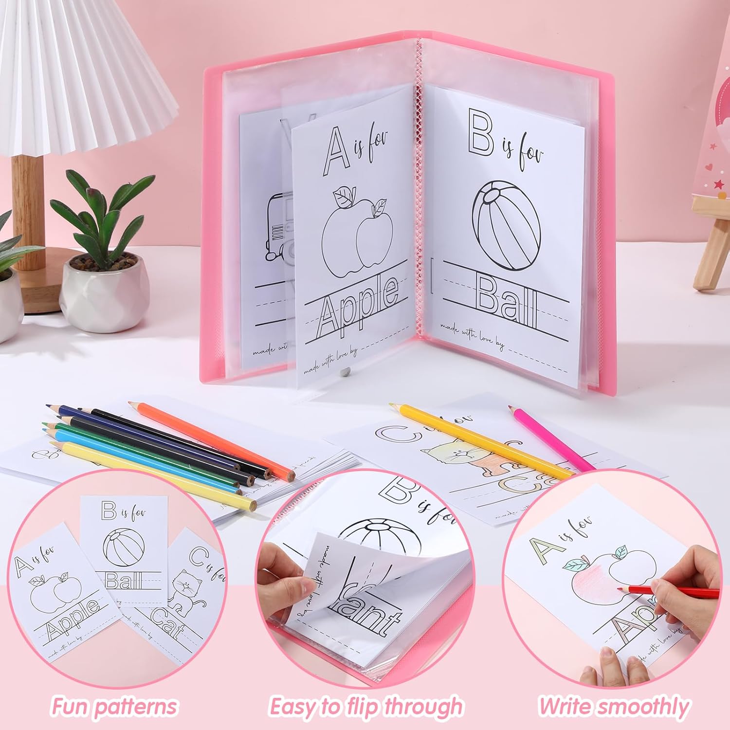 First Abc Coloring Book Activity 26 Card Alphabet A To Z Pages With 24 Color, Funny Pictures To Color Page Guestbook(Pink)
