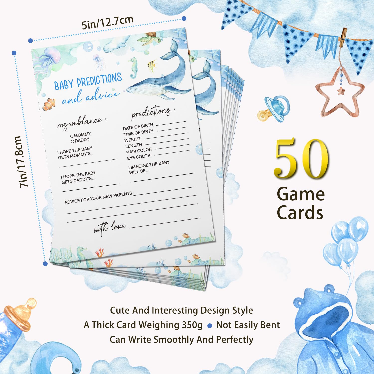 Baby Predictions & Advice For New Parents - Ocean Baby Shower Activity By Printed Party?Gender Neutral Ocean Animals Theme Baby Showers Game Set Of 50 Cards-1X