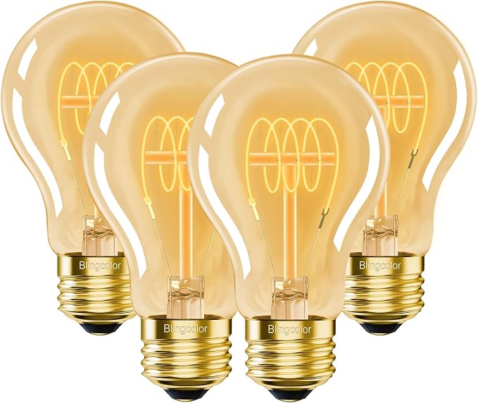 4 Pack A19 Vintage LED Edison Bulbs 4W 40W Equivalent 2200K Amber Warm Dimmable E26 Base