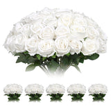 50 Pcs White Roses Artificial Flowers Bulk, White Flower Fake Velvet Silk Rose , Realistic Faux Artificial Roses With Stems Fake White Flower For Wedding, Bouquets ,Ceremony,Bridal Shower,Party