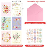 Happy Mother’S Day Greeting Cards With Envelopes 12Pcs Gold Foil Mothers Day Cards Bulk Flower Love Mom Cards Blank Inside