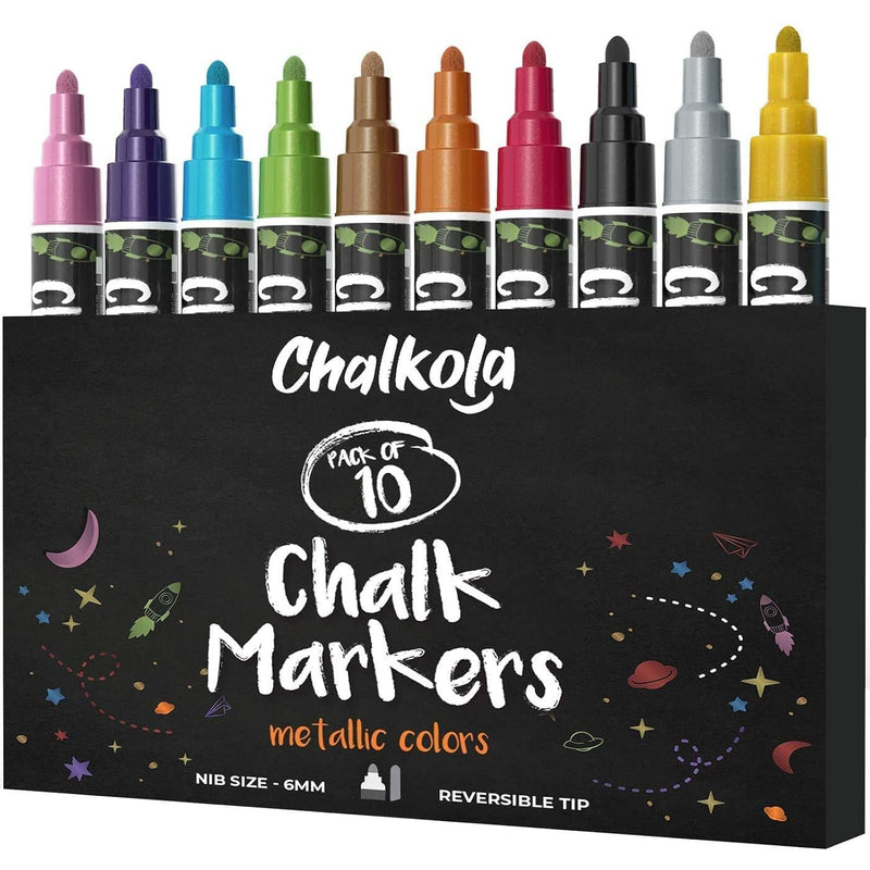 Metallic Chalk Markers (10 Pack) Liquid Chalk Pens - For Blackboards, Chalkboa