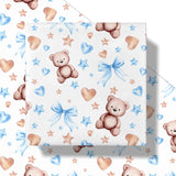 Bear Bow Wrapping Paper Roll For Baby Boy, Mini Roll, Blue Bear With Heart, Bow And Star Gift Wrap Paper For Baby Shower, Birthday And Special Occasions, 17 Inches X 16.4 Feet