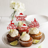 24 Pack Merry Christmas Cupcake Toppers Glitter Xmas Tree Santa Hat Deer Cupcake Picks Decoration For Winter Christmas Theme Xmas Holiday Birthday Party Supplies Red