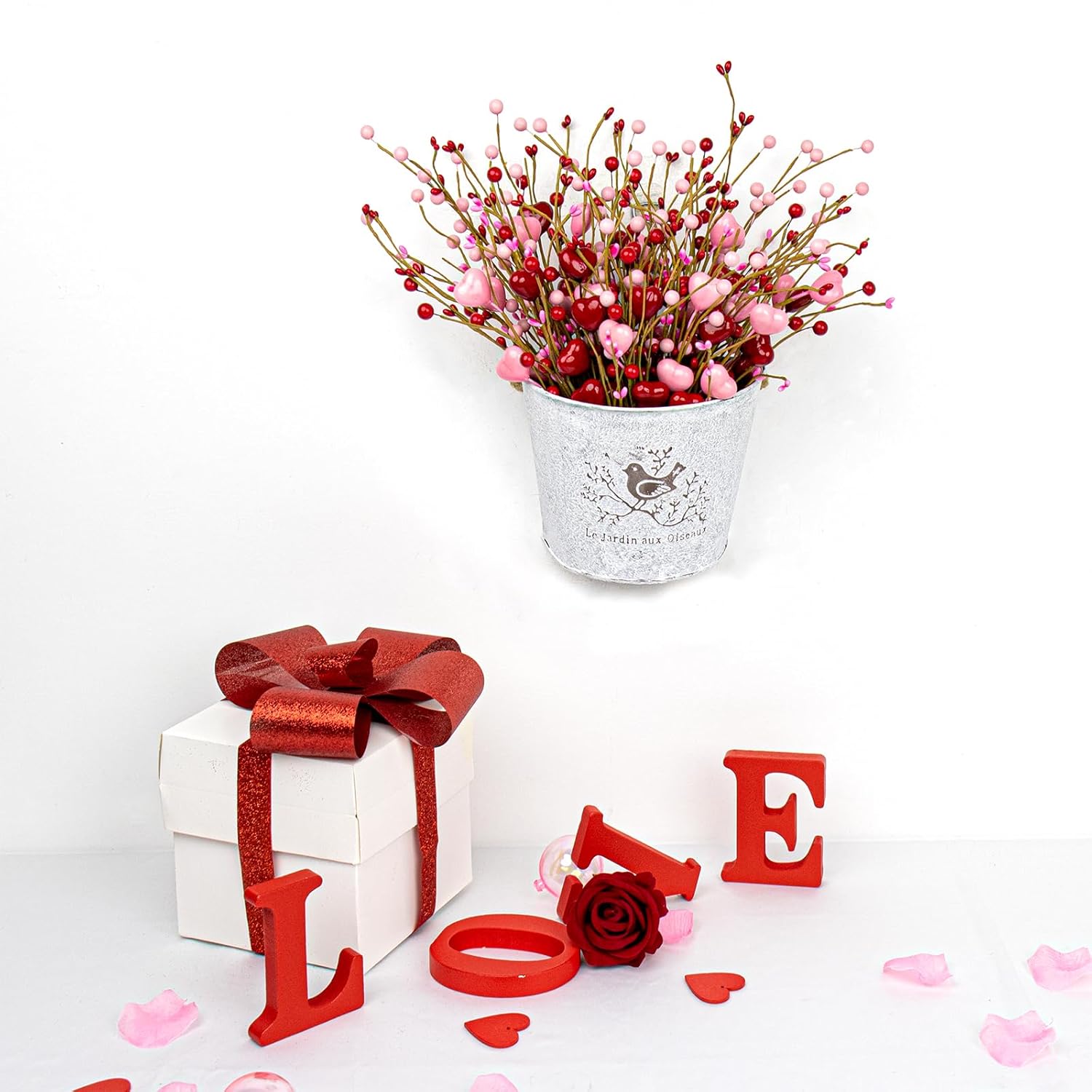 Pink Heart Decorations 24 Pack Red Heart Picks 17 Inch Pink Red Berry Stems For Wedding Anniversary Party Candlelight Dinner Decor