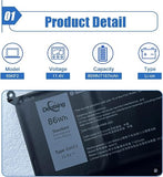 69KF2 86Wh Replacement Laptop Battery for Dell XPS 15 9500 9510 and 9520