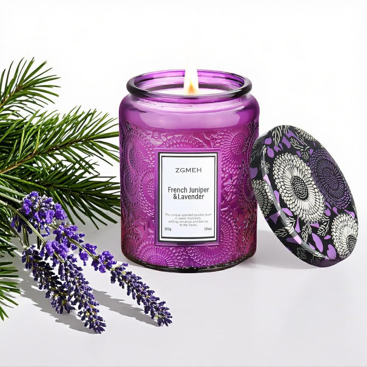 Jar Candles Lavender Home Scented - 100% Natural Soy Wax & 1 Cotton Wick,Luxury Embossed Bottle Candle,Scented Jar Candle Gift For Women/Men 7.05Oz/40 Hours Burn Time