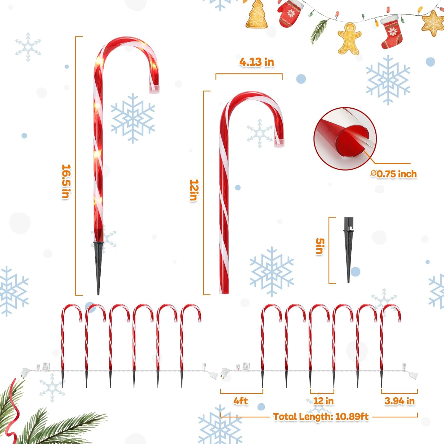 Christmas Candy Cane Lights Outdoor Pathway, 12 Pack 16" Driveway Markers Sidewalk Lights, Pathway Lights With 72 Incandescent Bulb Lighted Candy Canes Christmas Lights Outdoor Decorations Yard