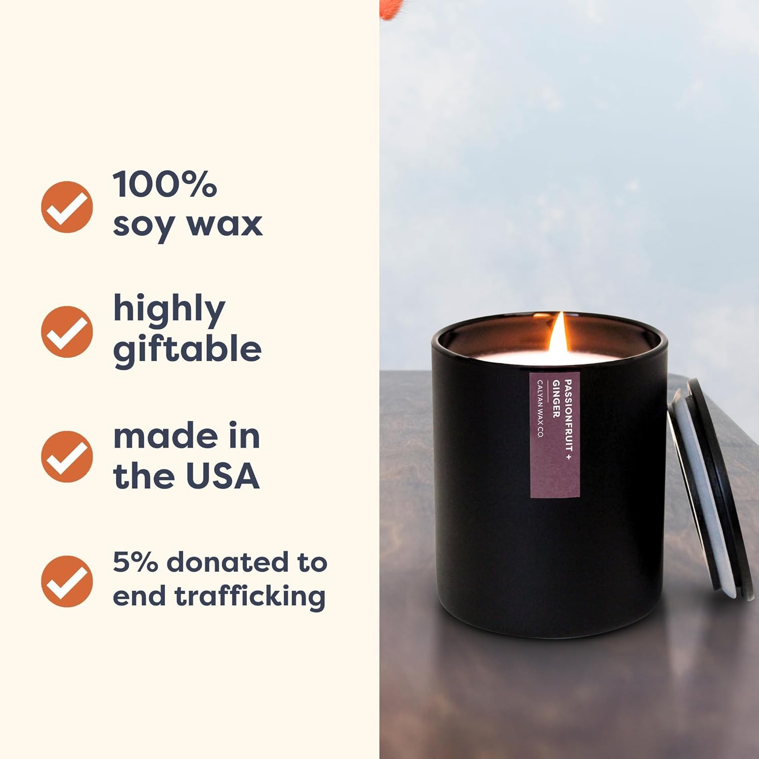 Passionfruit & Ginger Scented Candle - 75 Hour Burn - Luxury Non Toxic Soy Wax Candles - Long Lasting Black Tumbler Jar Candle For Home - 10.2Oz