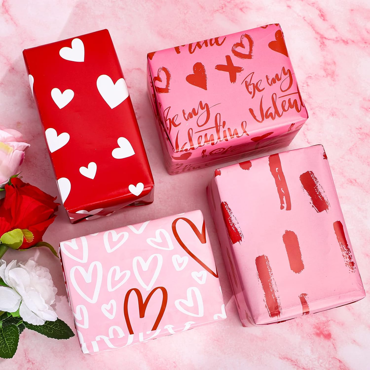 12 Sheet Valentine'S Day Wrapping Paper Heart Love Be Mine Printed Wrapping Paper 27.6 X 19.7 Inch Pink Red Valentines Craft Packing Paper For Wedding Anniversary Baby Shower Birthday