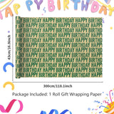 Minimal Emerald Green Large Happy Birthday Repeating Script Wrapping Paper For Men Women Boys Girls Kids- 1 Mini Roll 17 X 10 Ft Per Roll 14.1 Sq.Ft.Ttl - Brown Recycled Kraft Gift Wrap For Baby Shower Daddy Men All Birthday Occasions