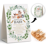 Don'T Say Baby Clothespin Games,Greenery Animals Baby Shower Game(Pack Of 1 Sign And 50 Mini Clothespins),Baby Shower Decorations,Baby Shower Game Gender Neutral,Party Favors Supplies - 42