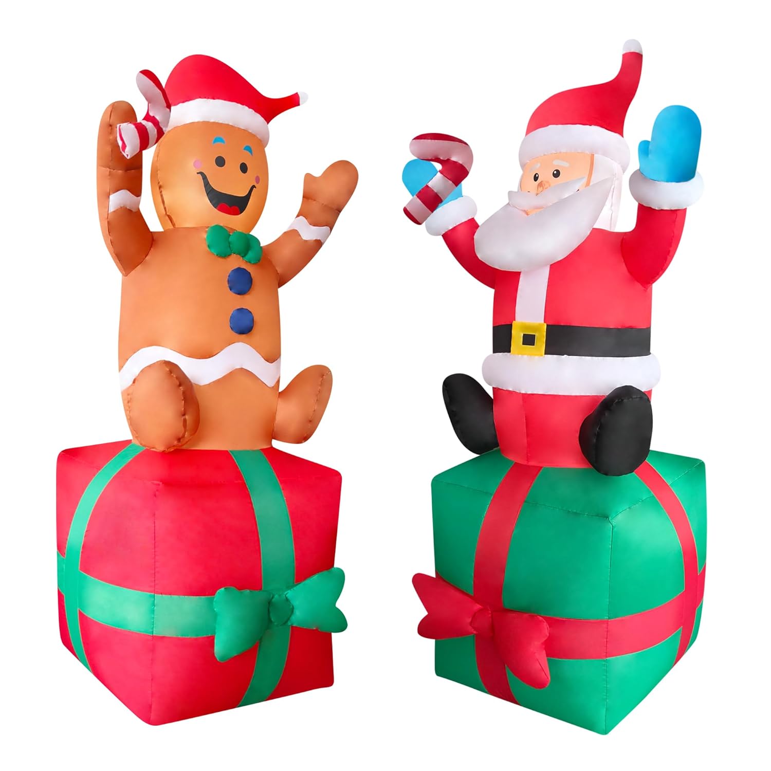 2 Packs 6Ft Inflatable Christmas Santa Claus On Gift Box And Gingerbread Man Blow Up Decor For Christmas Outdoor/Doorway