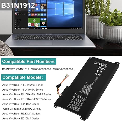 ASUS VivoBook B31N1912 C31N1912 Laptop Battery for E410MA L410MA E410KA E510MA E510KA F414MA L510MA R522MA