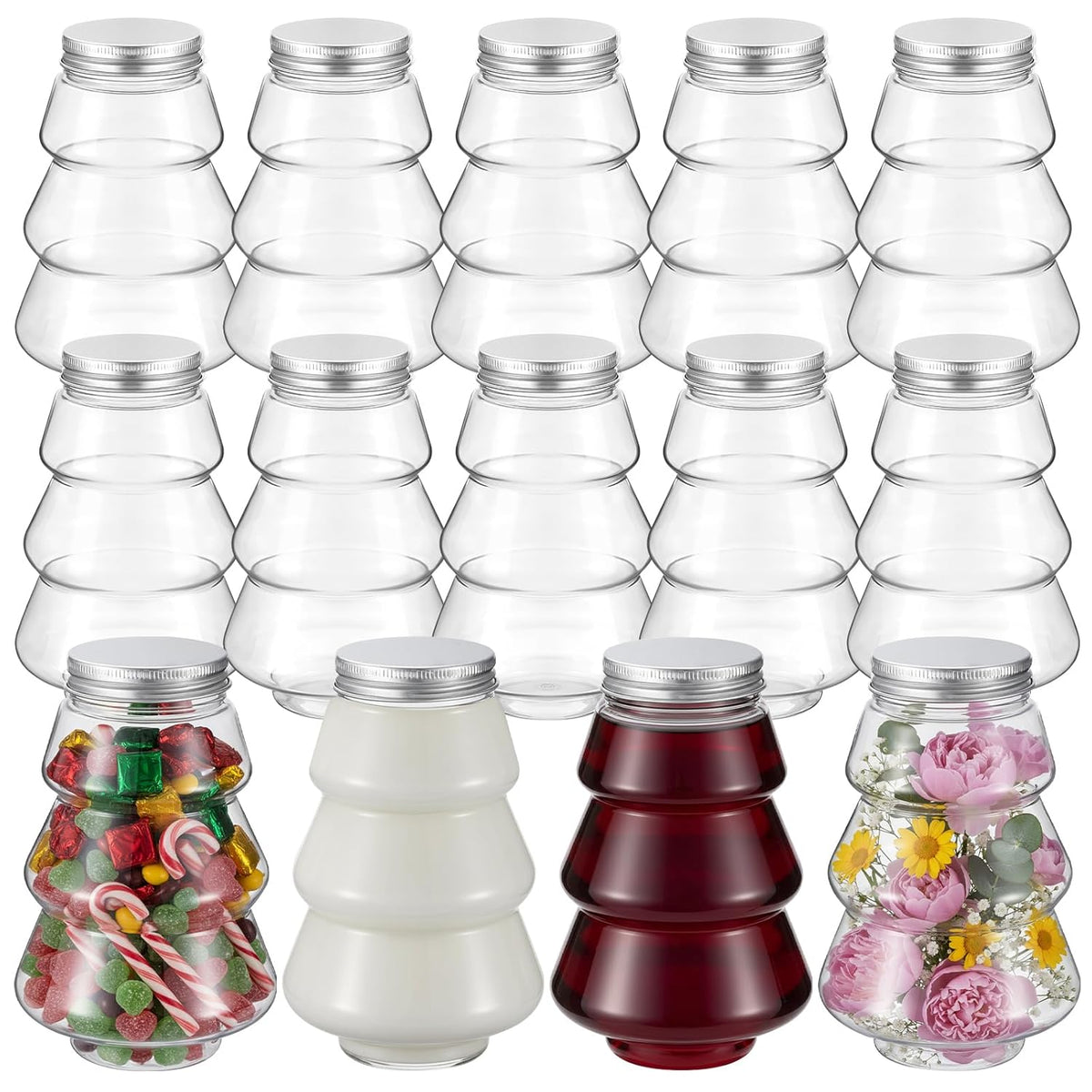 12 Pcs Christmas Tree Plastic Candy Jar Christmas Favor Candy Boxes Chocolate Treat Party Favor Jar Container Holders For Party Decorations Gift