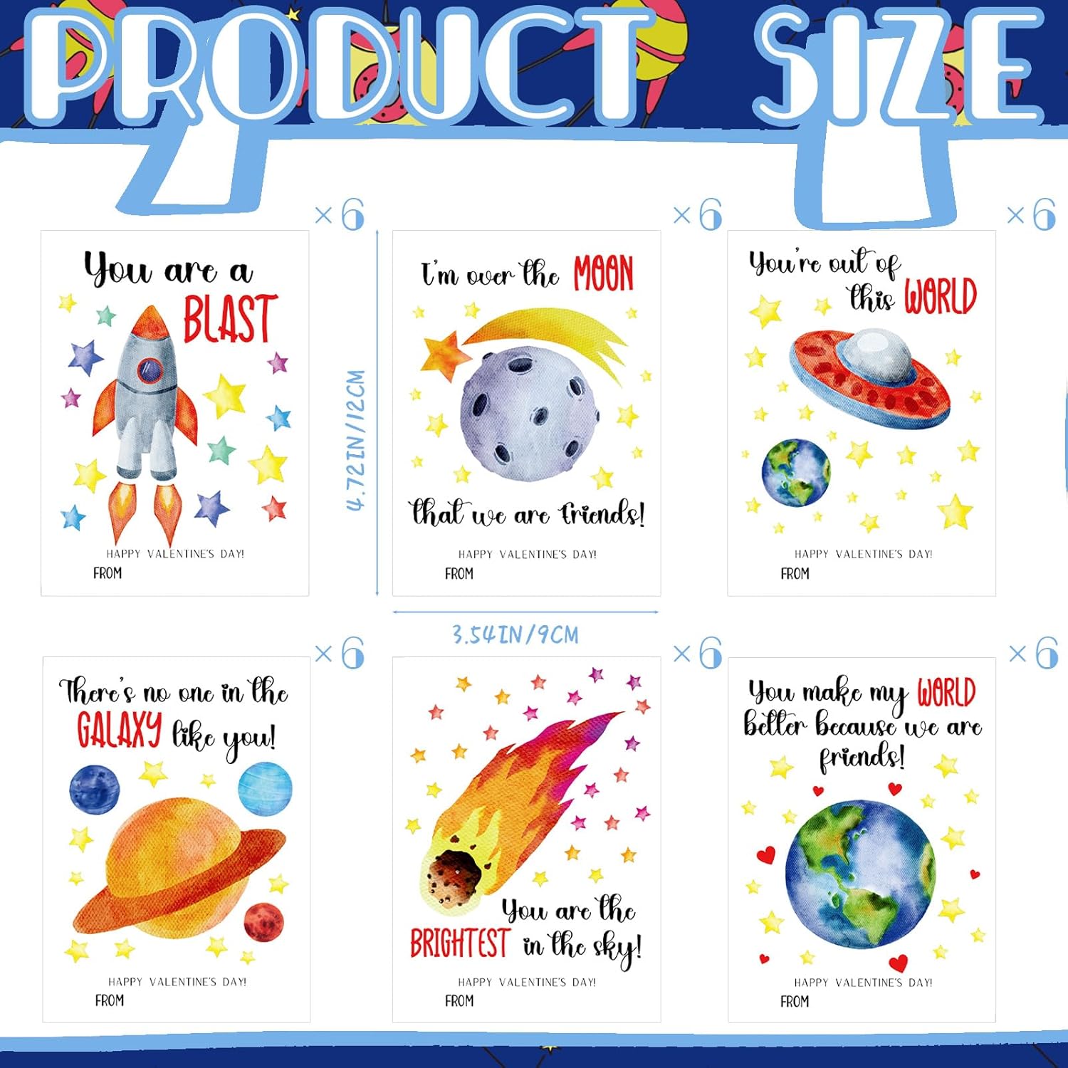 36 Pcs Valentines Day Cards Planet Card Stock Spaceship Valentines Day Card For Valentine'S Day Party Favor Classroom School Party Favors