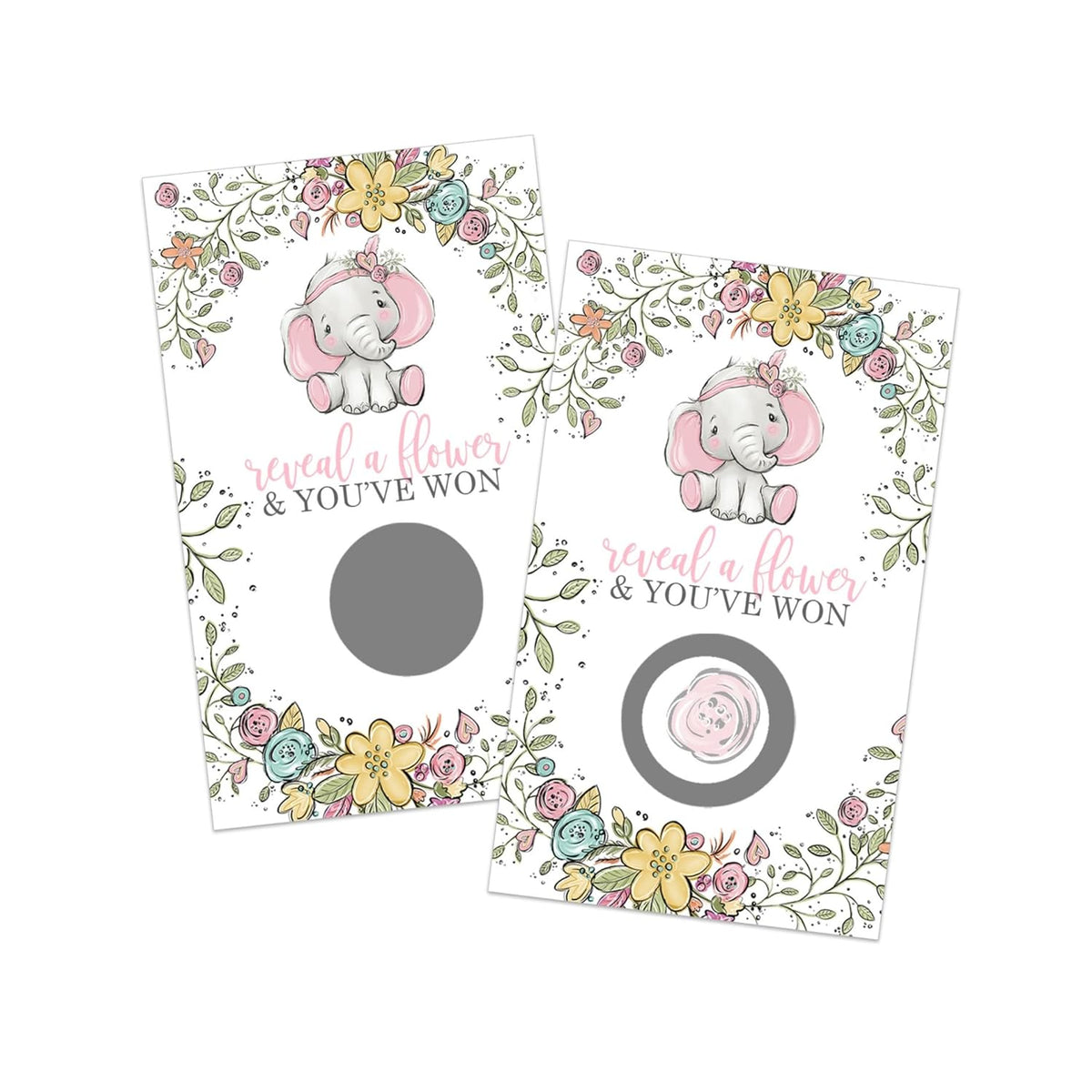 Pink Elephant Baby Shower Scratch-Off Game Cards For Girls - 30 Fun Guest Activities With Prizes