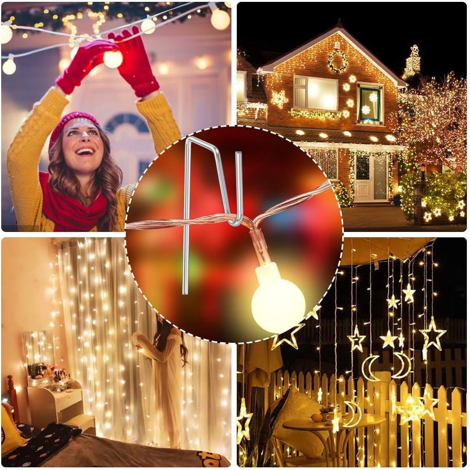 60 Metal Gutter Hooks - Weatherproof Christmas Light Clips For Outdoor Holiday Lights