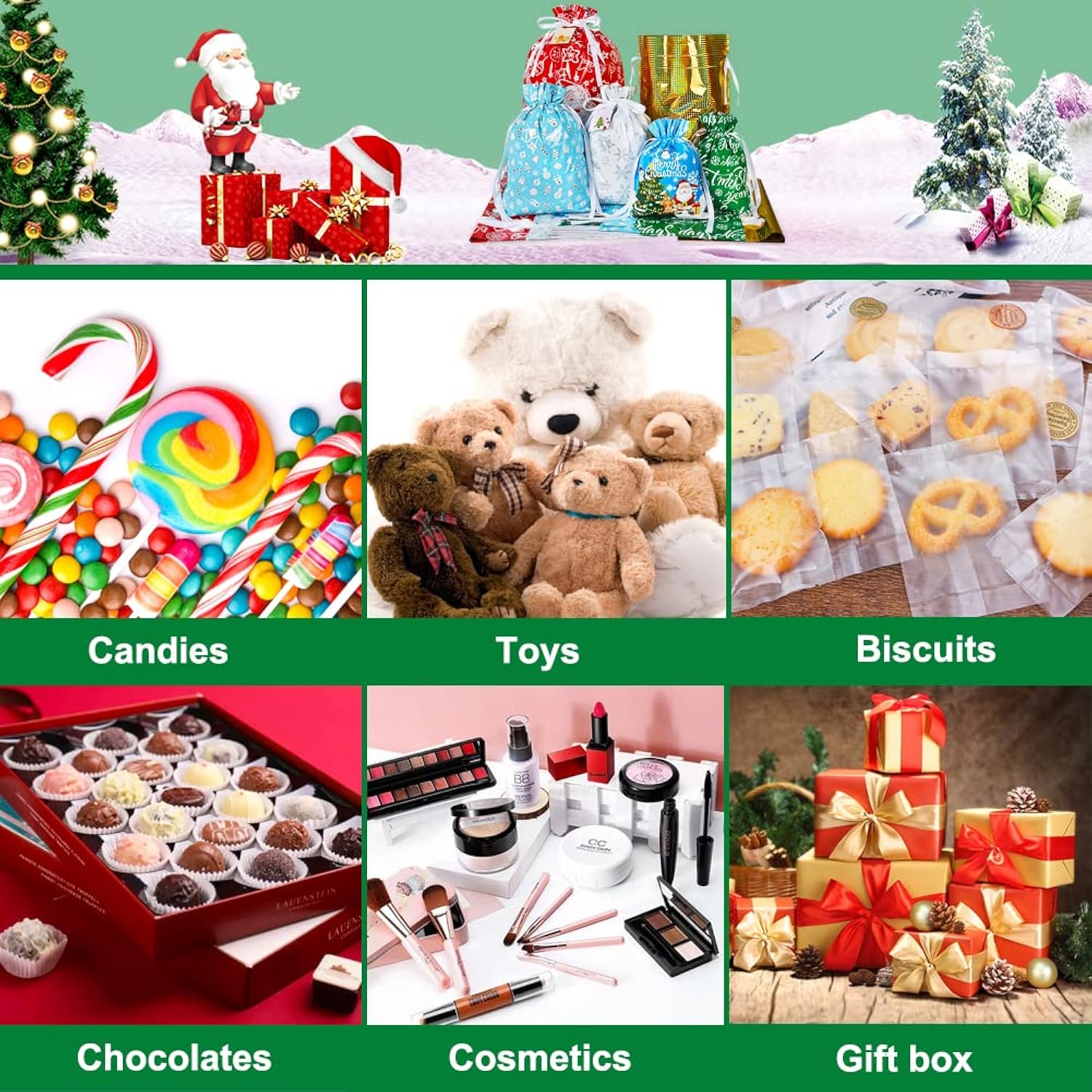 Christmas Drawstring Gift Bags Assorted Sizes,30Pcs Wrapping Bags Christmas Gift Sacks Xmas Goodie Bags For Birthday Holiday Party Favor