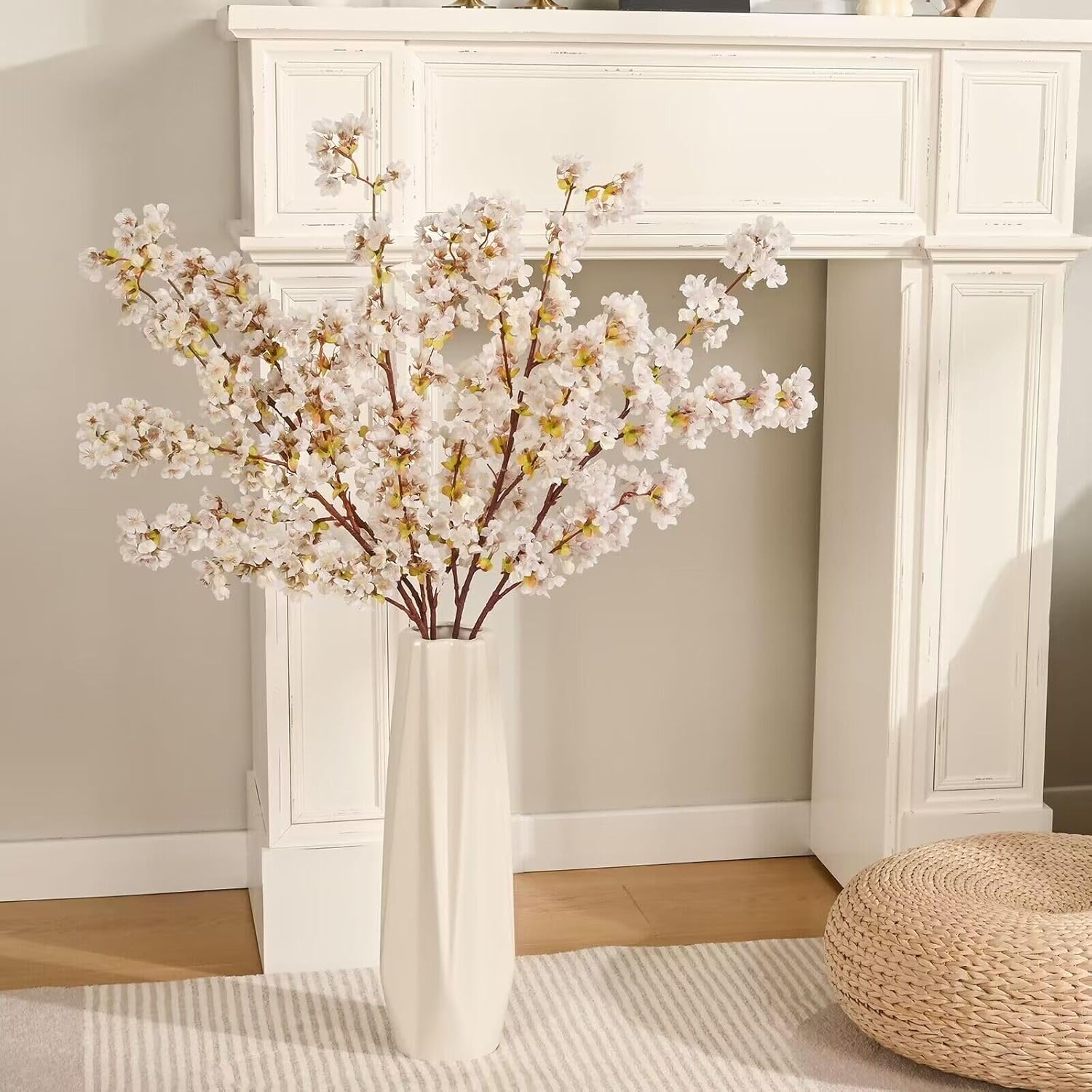 Silk Cherry Blossom Branches, Artificial Cherry Blossom Tree Stems Faux Cherry Flowers Vase Arrangements For Wedding Home Decor, Set Of 3