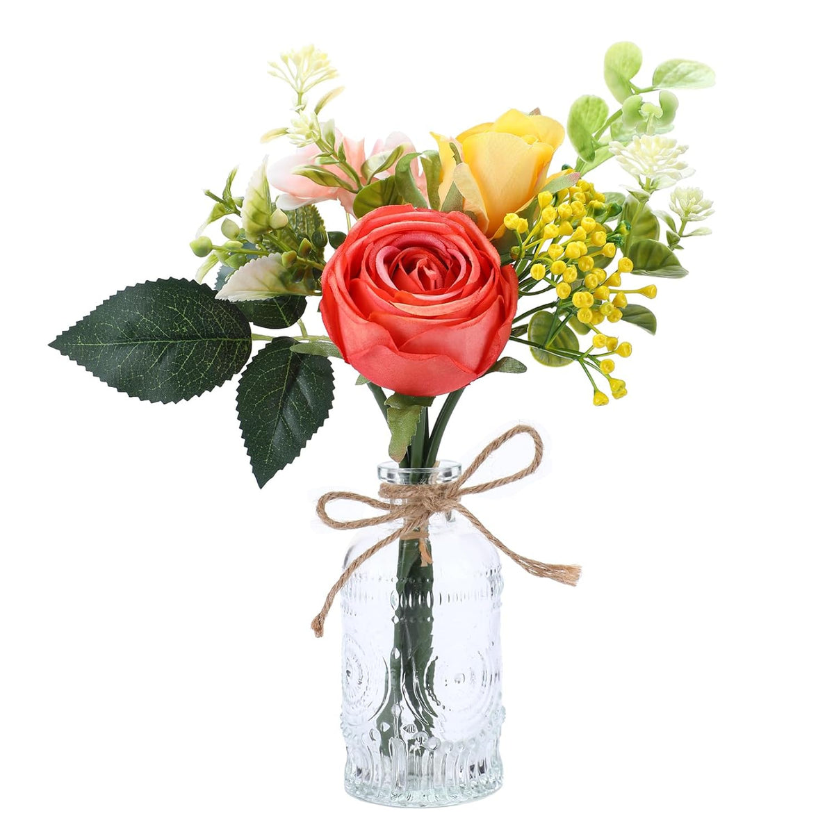 Artificial Flowers With Small Vase - Orange Potted Fall Rose Floral Arrangements Artificial With Small Vase For Home Living Office Wedding Coffee Centerpiece Table