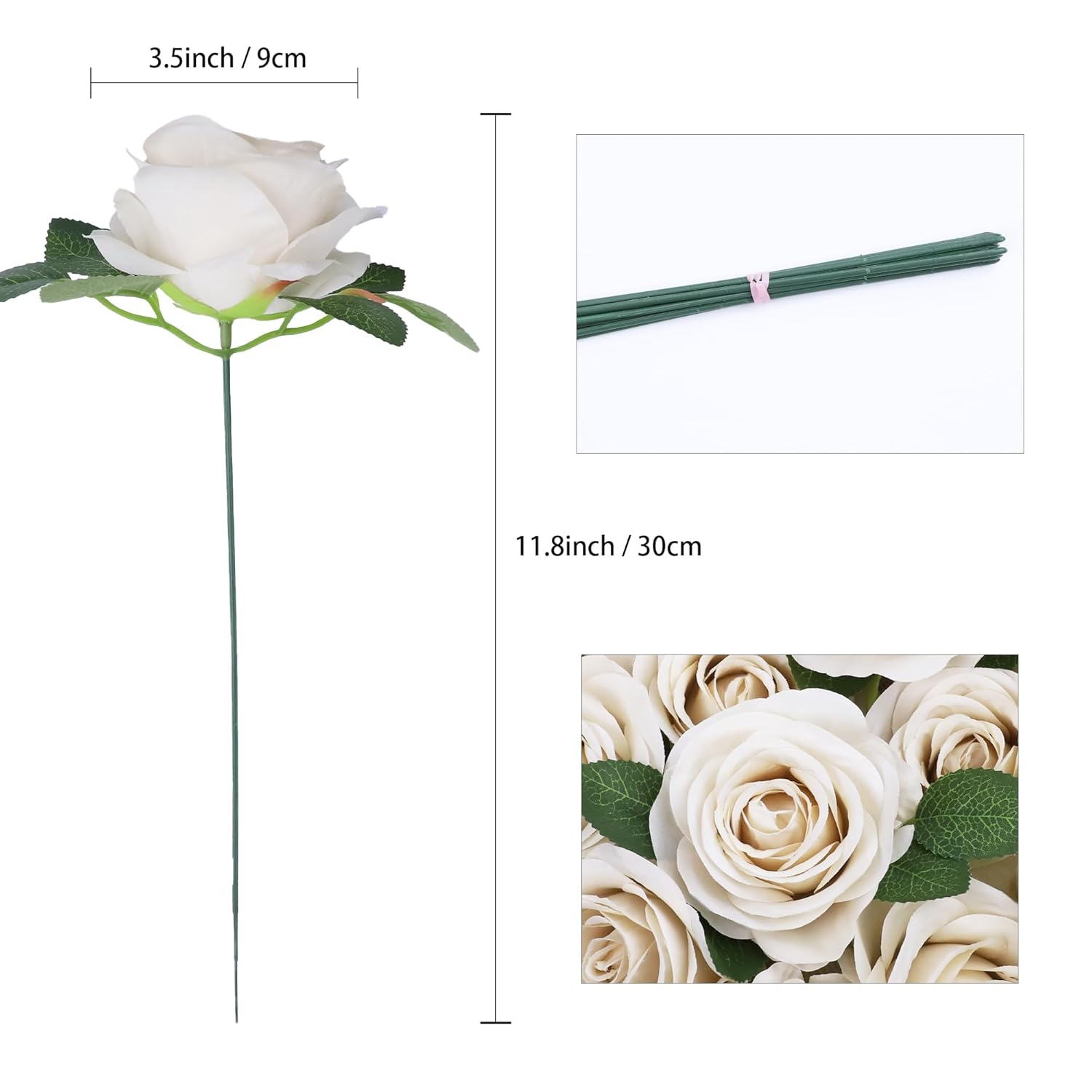 Artificial Flower Fake Rose Silk Rose 16Pcs Real Looking Fake Flowers With Stems For Diy Wedding Bouquets Tables Centerpieces Floral Arrangements Festival Decoration (Beige)