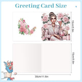 6 Pack 5D Diamond Painting Greeting Cards, Elegant Woman With Floral Design Diy Diamond Art Cards With Envelopes, Handmade Rhinestone Birthday Wedding Thank You Cards For Adults