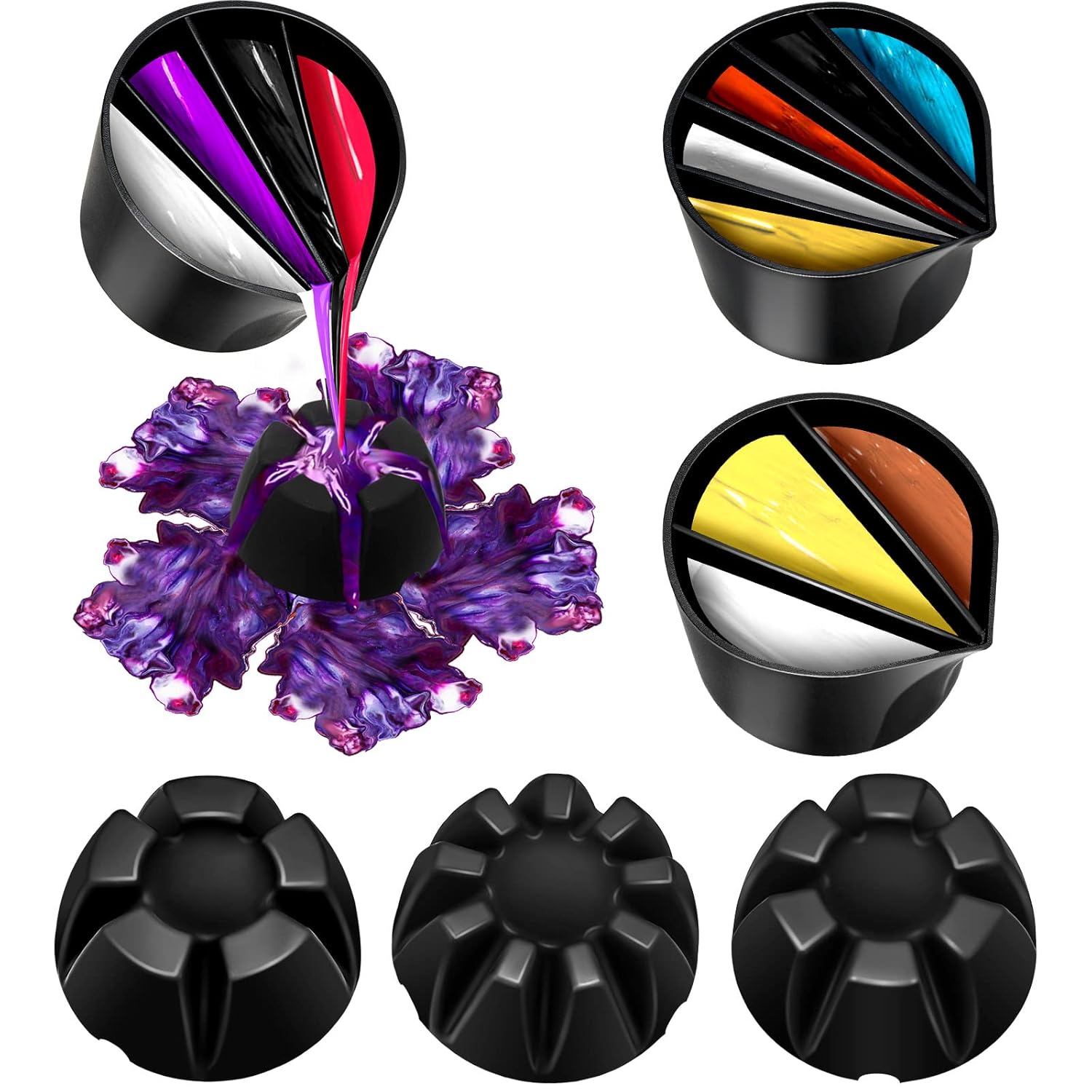 6 Pieces Pour Painting Supplies Split Cups For Paint Pouring Acrylic Silicone Resin Flower Acrylic Leaky Fluid Mixing Cups 3/4/5 Channels Dividers Art Accessories Crafts Diy Drawing Tools