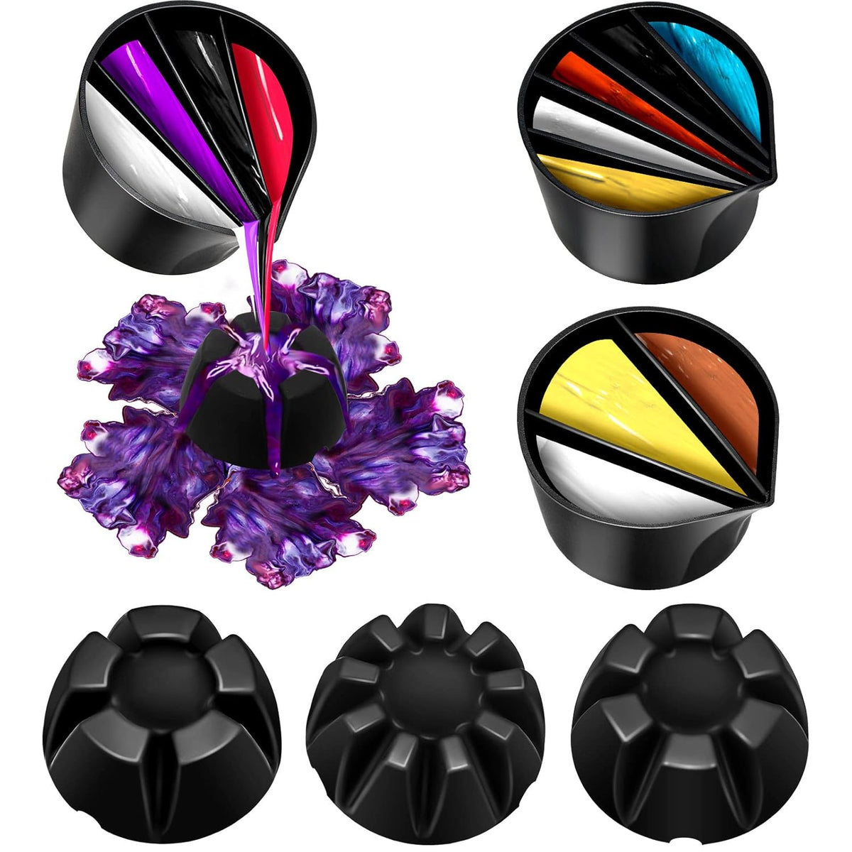 6 Pieces Pour Painting Supplies Split Cups For Paint Pouring Acrylic Silicone Resin Flower Acrylic Leaky Fluid Mixing Cups 3/4/5 Channels Dividers Art Accessories Crafts Diy Drawing Tools