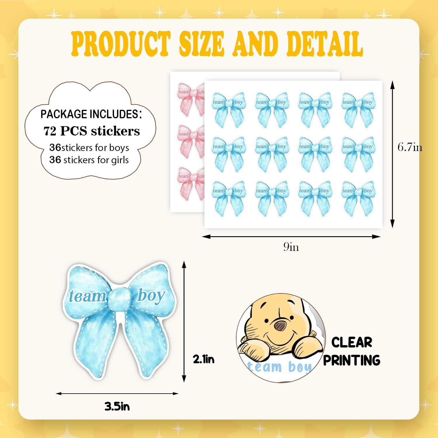 72 Pcs Team Boy Or Girl Gender Reveal Pink Bow Stickers, 2 Inch Pink Or Blue Baby Shower Stickers, Coquette Birthday For Party Games Supplies