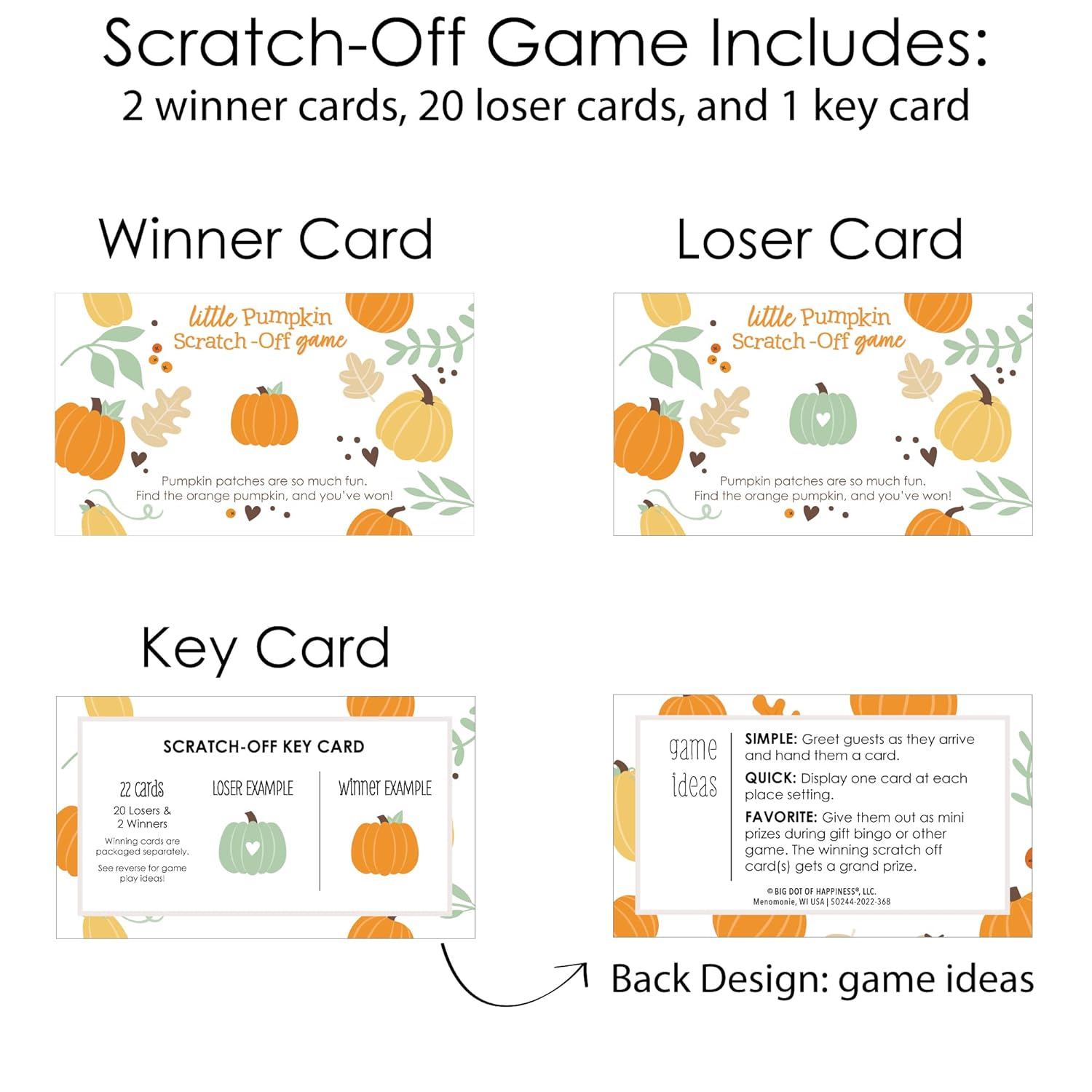 Big Dot of Happiness Fall Baby Shower Games - Little Pumpkin Theme Scratch Off Cards with 22 Cards, Autumn Baby Celebration Party Supplies, Neutral Party Activities, Fall 1st Birthday Party Decor