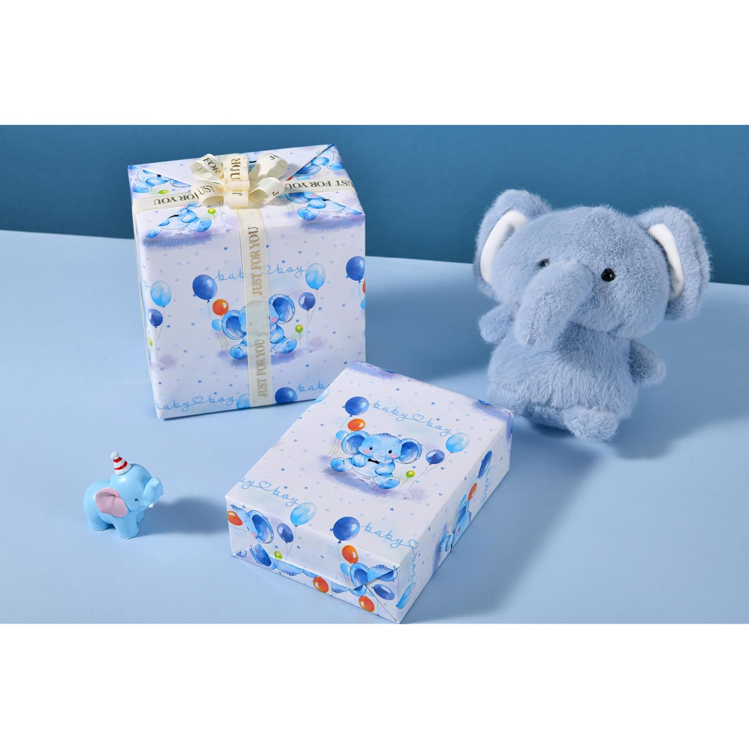 Baby Boy Elephant Wrapping Paper - 17 In X 16.4 Ft - Cute Blue Elephant Gift Wrap Roll For Baby Showers, Newborn, Birthday (Baby Elephant)