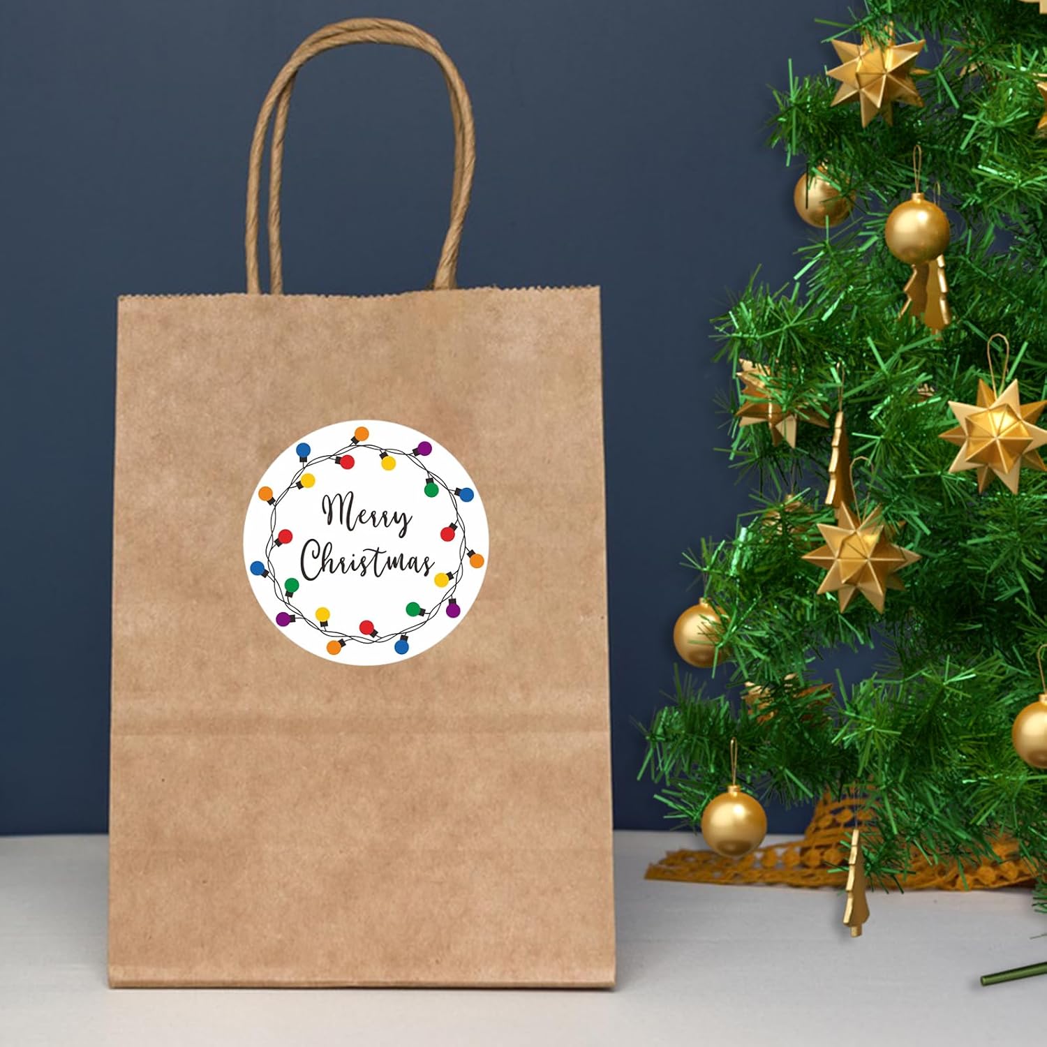 Merry Christmas Gift Stickers,120Pcs 2Inch Christmas Envelope Seal Label Sticker,Self-Adhesive Merry And Bright Stickers,Light Design Xmas Holly And Jolly Sticker,Happy Holiday Sticker For Card