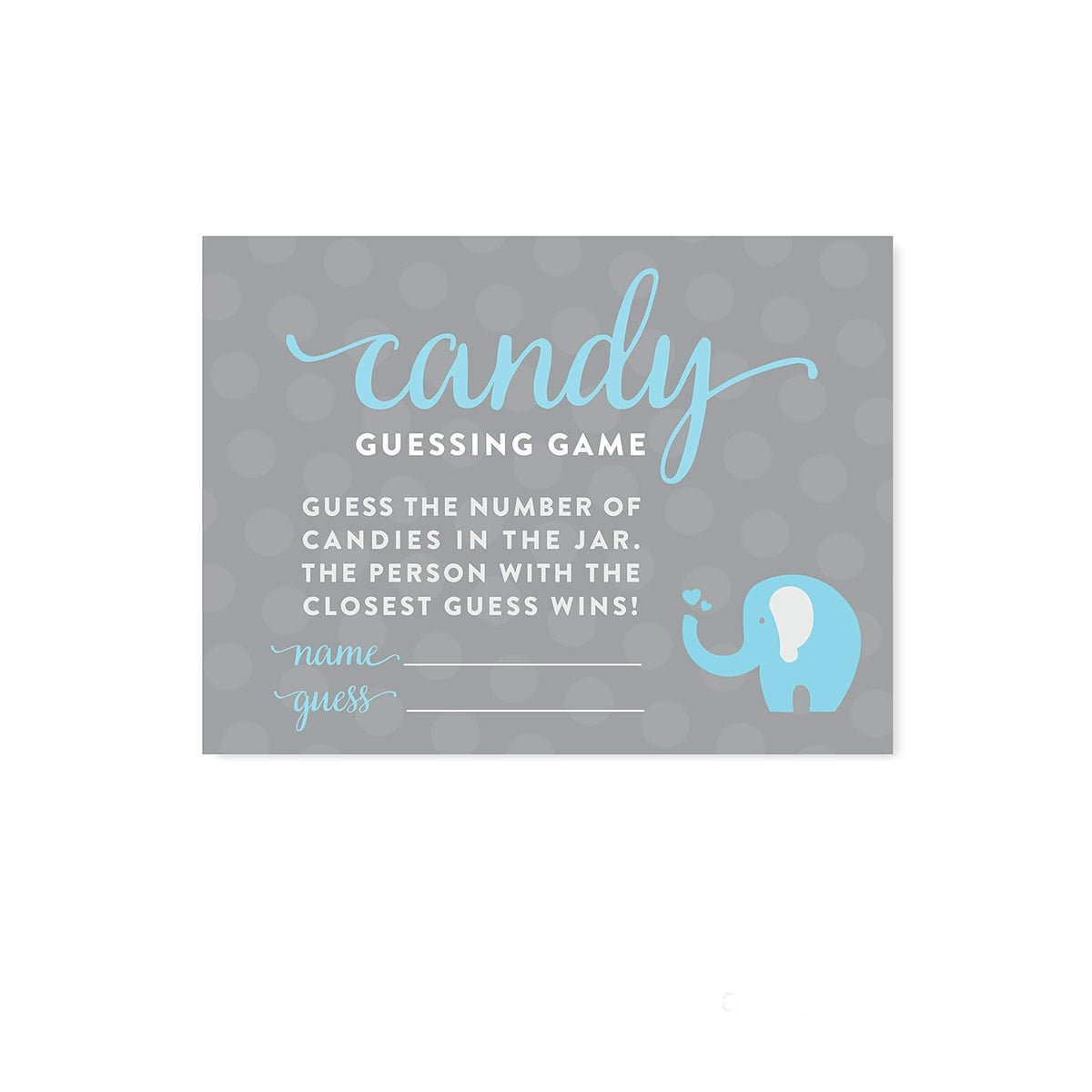 Boy Elephant Baby Shower Collection, Games, Activities, Decorations, Candy Guessing Game Cards, 30-Pack
