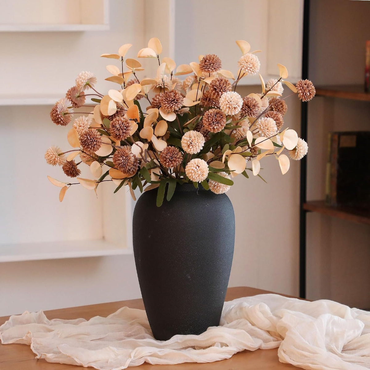 15 Pcs Faux Kiku Flower Artificial Flowers Pompon Mum Silk Small Chrysanthemum Faux Ball Flower Stem Decor Centerpieces For Spring Wedding Filler Diy Bouquet(Beige, Light Brown)