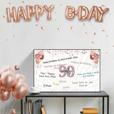 Large 90Th Birthday Card For Women With Envelope, Black Rose Gold Happy 90Th Birthday Guest Book Gifts Jumbo Ninety Greeting Card Back In 1936 Decorations Party Supplies