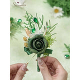 10Pcs Boutonniere For Men, Green Groom And Best Man Boutonniere, Artificial Flowers For Wedding Decor Prom Homecoming Ceremony Anniversary Formal Dinner Party