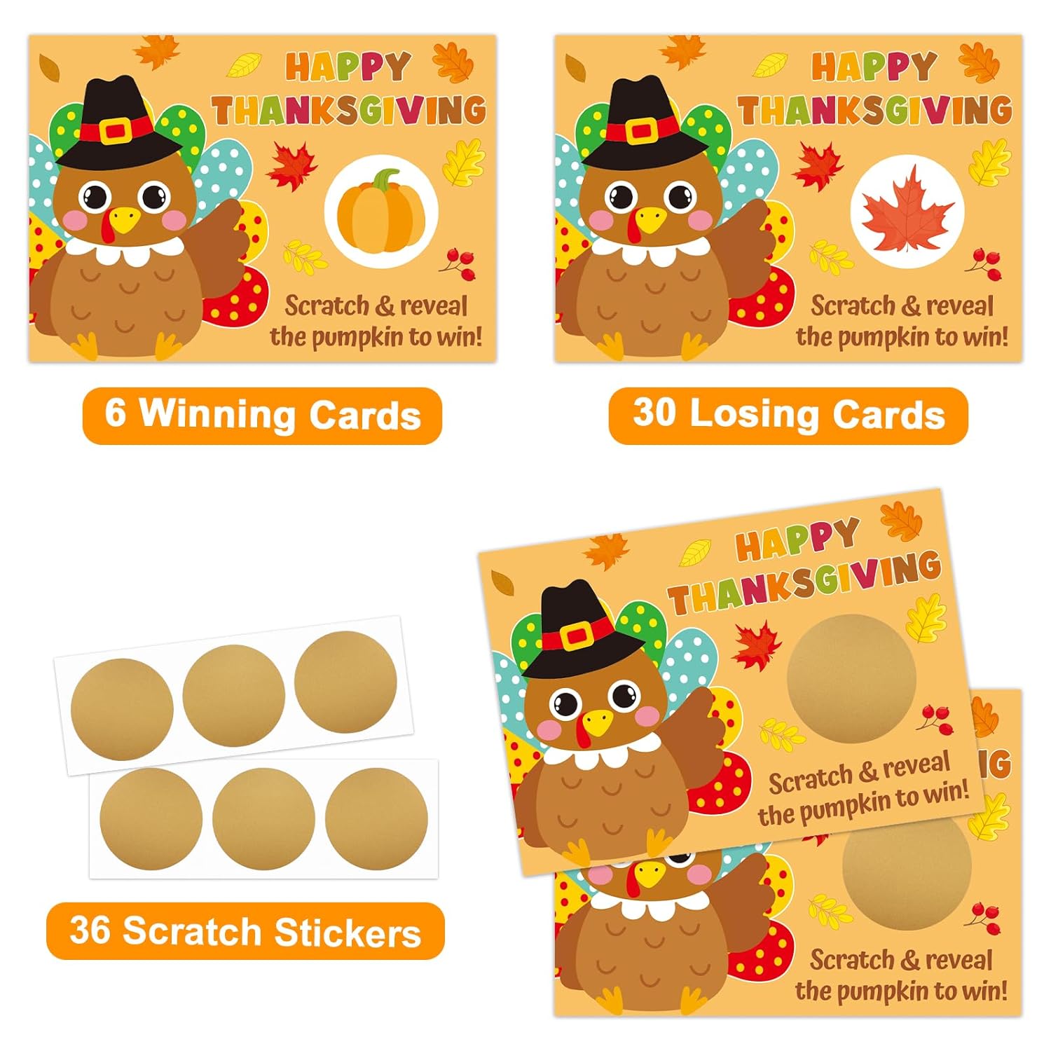 36 Pcs Happy Thanksgiving Scratch Off Cards Friendsgiving Party Games Turkey Thanksgiving Dinner Party Game Scratcher Tickets For Adults Pumpkin Party Activity (Turkey-1)