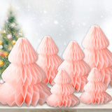 6Pcs Christmas Honeycomb Paper Tree 3D Xmas Centerpieces Pink Table Toppers for Holiday Party Home Decorations, 8", 10", 12"