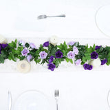 2 Pack Artificial Flower Garlands 15.8Ft Fake Rose Vines Silk Flowers Hanging Rose Ivy For Wedding Arch Party Home Garden Wall Decor (Purple)
