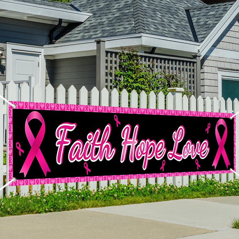 Large Breast Cancer Awareness Banner Pink Ribbon 98x19 In