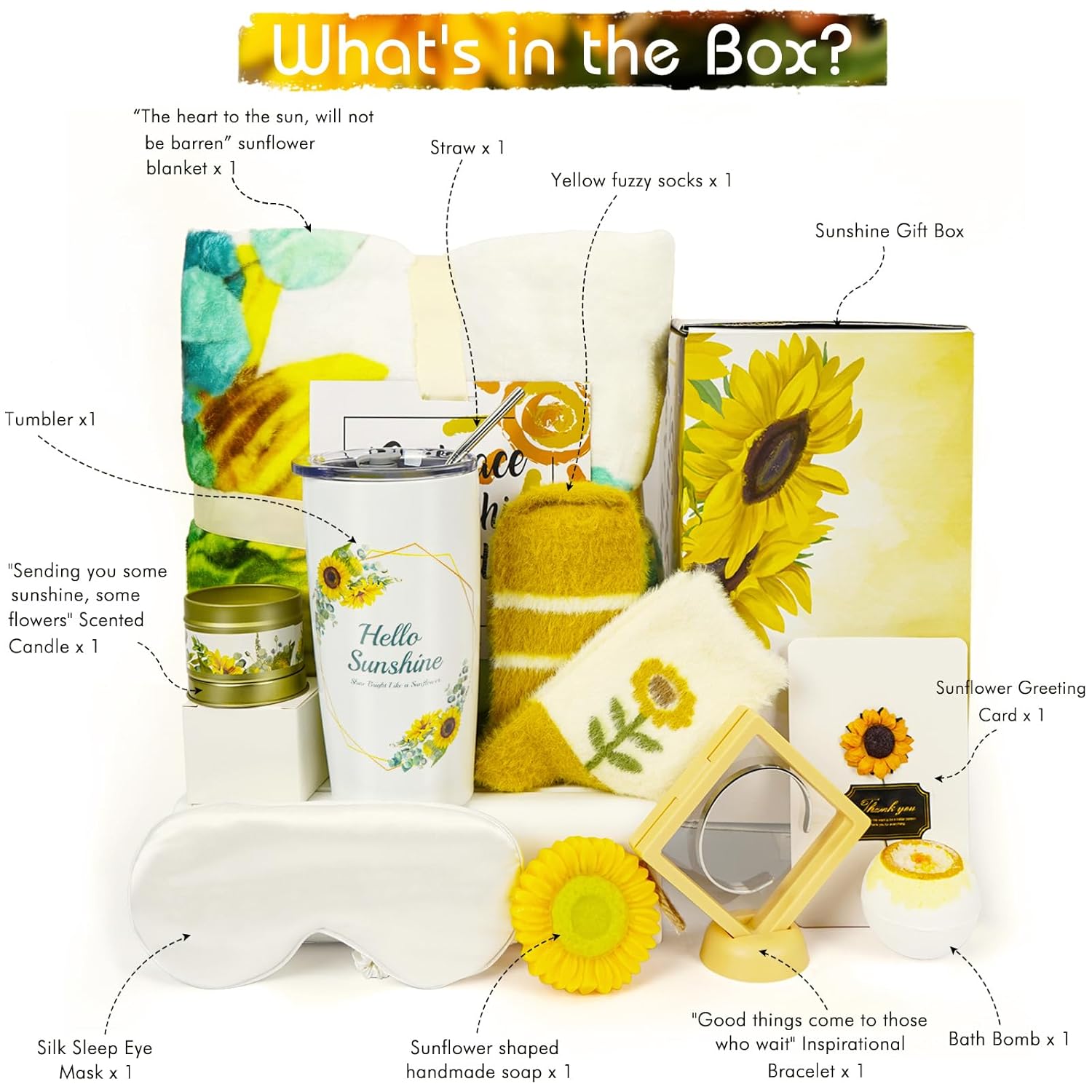 Sunflower Gift Box, Sending Sunshine Gifts For Women, Get Well Soon Care Package, Valentine'S Day Gift Basket For Girlfriend Mom Sister With Mug And Warm Blanket