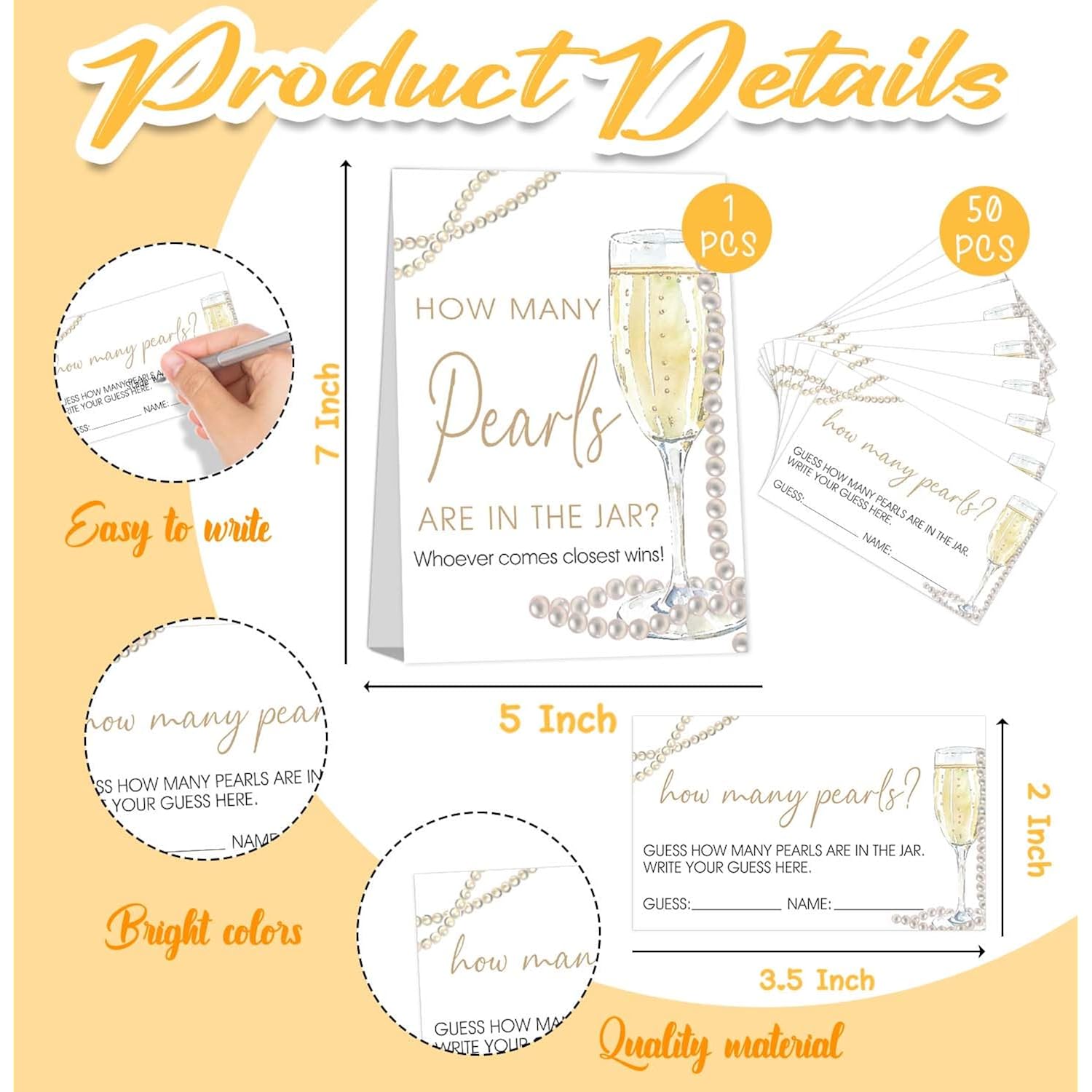 Guess How Many Cards, Guess How Many Pearls Are In The Jar, Party Games & Activities, Pearls Bridal Shower Decorations, 50 Cards And Sign