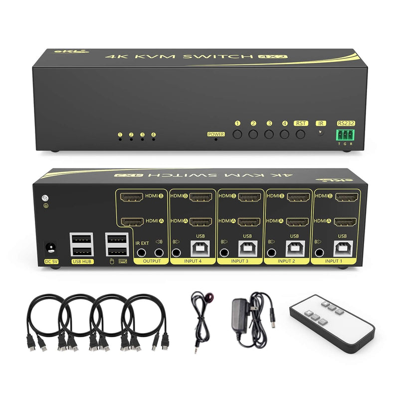 Hdmi Kvm Switch 4 In 2 Out Dual Monitor Extended Display 4K@60Hz 4:4:4 With Au