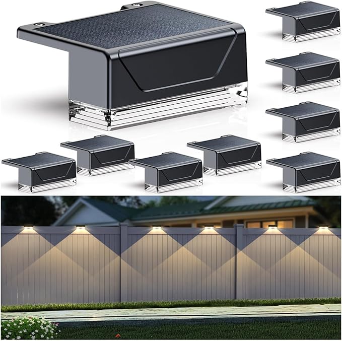 8 Pack Solar Fence Lights Outdoor 3 Mode IP65 Waterproof Dusk to Dawn Deck Stair Lights